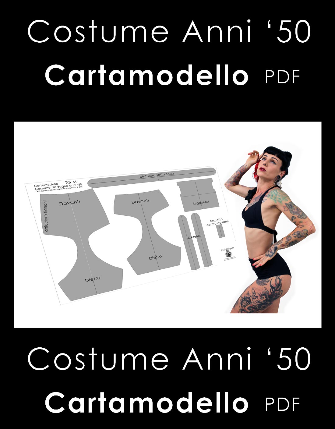 Cartamodello PDF Costume da Bagno anni '50 Pin Up