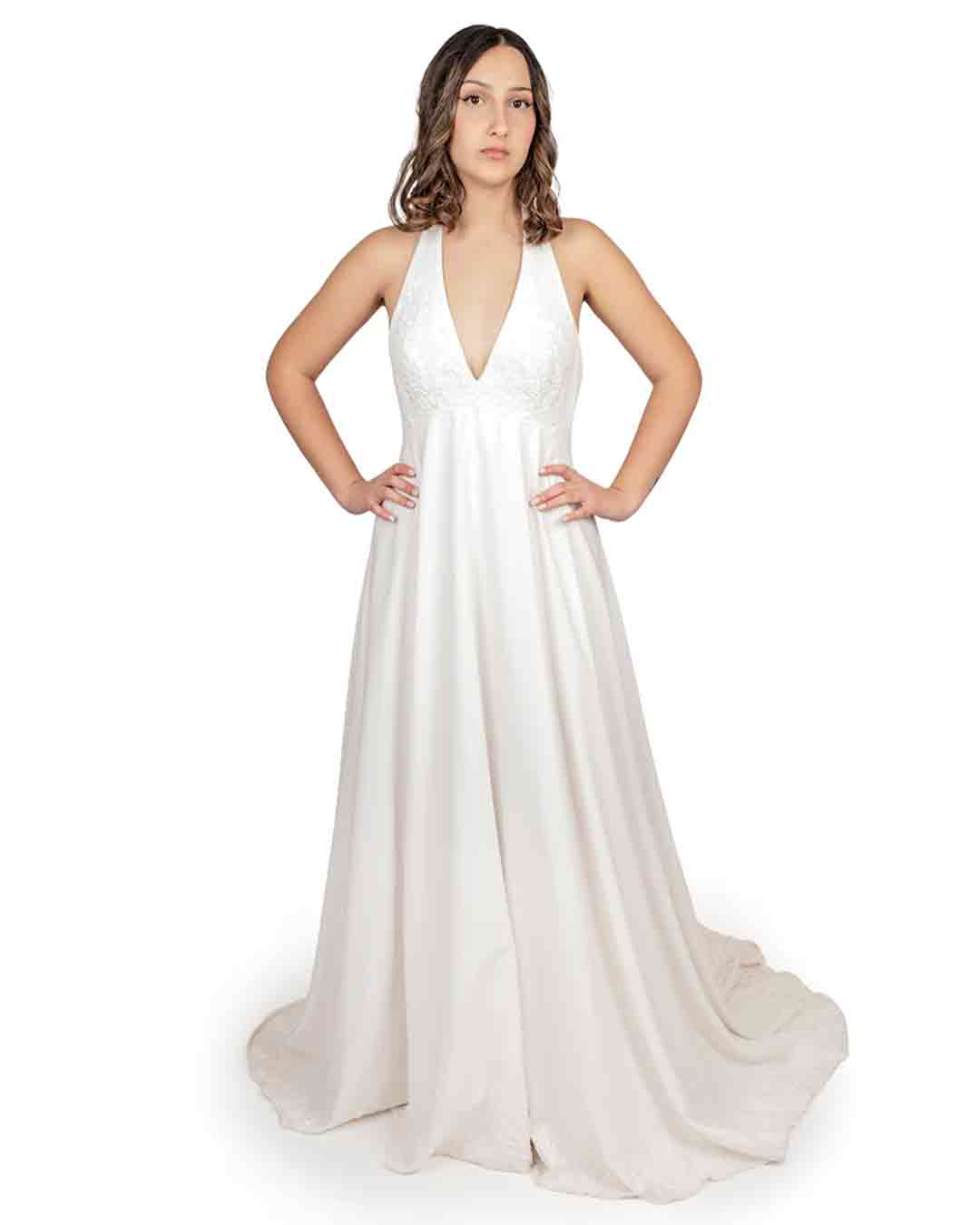 Abito Sandy – Abito da Sposa Fluido in Cady con Pizzo